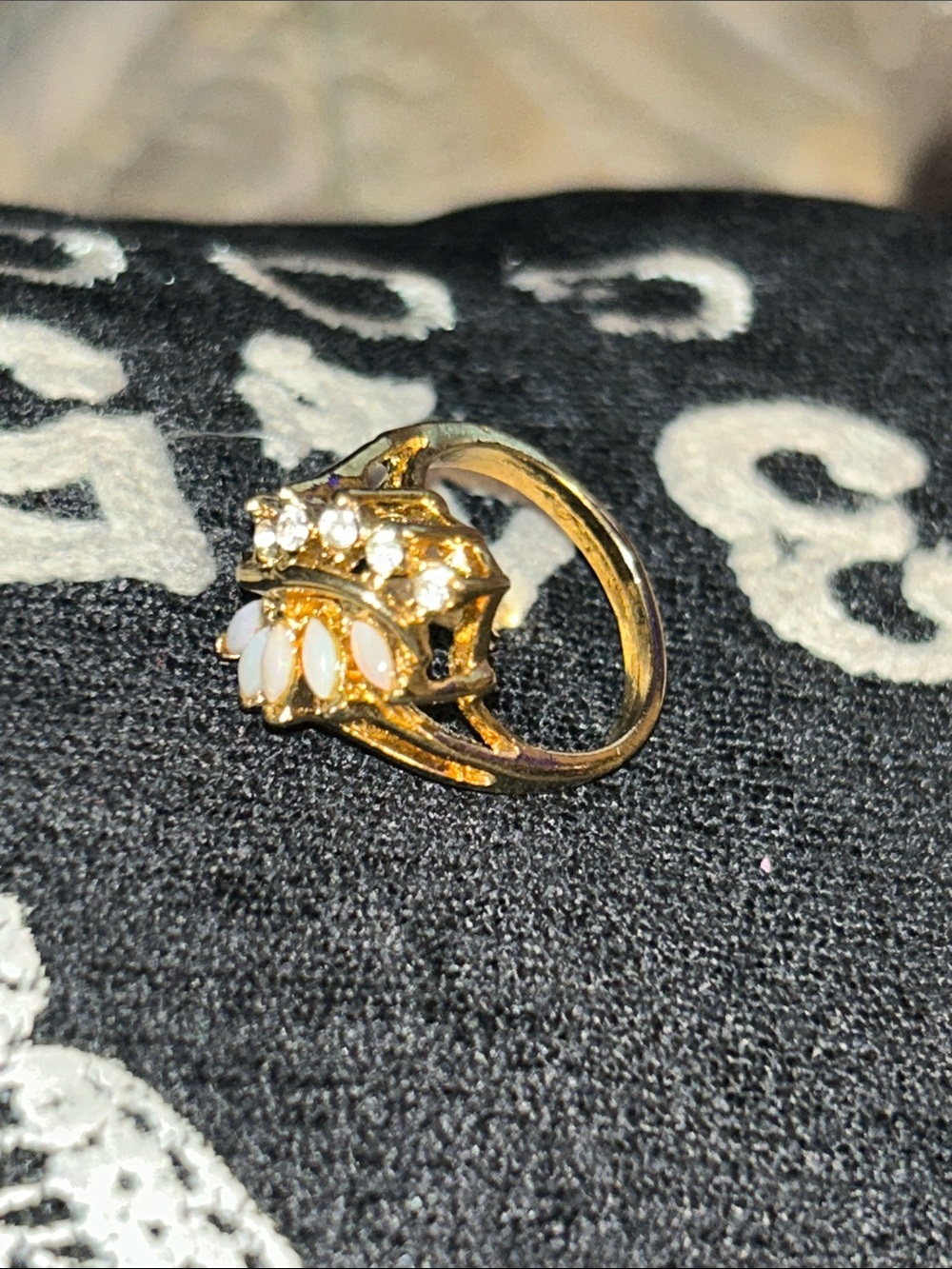 Gold-Tone Floral Cluster Ring with White Accents